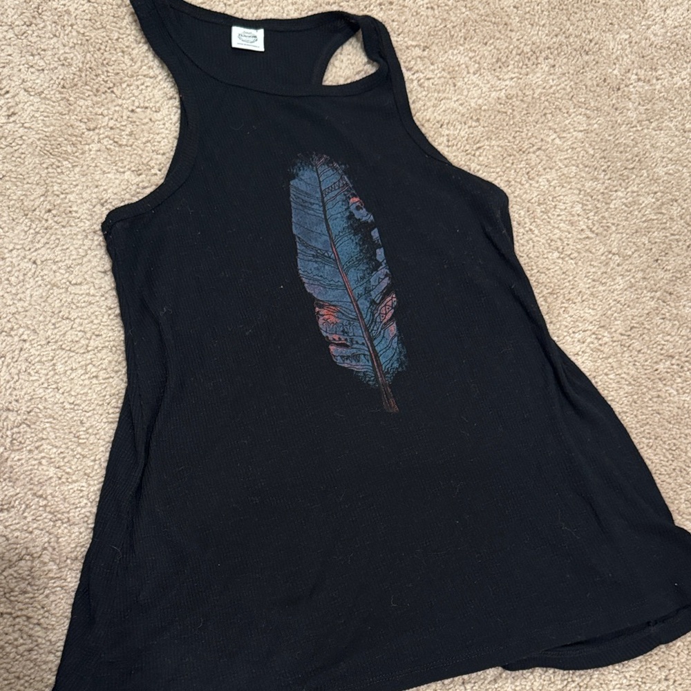 Black Feather Print Women's Tank Top